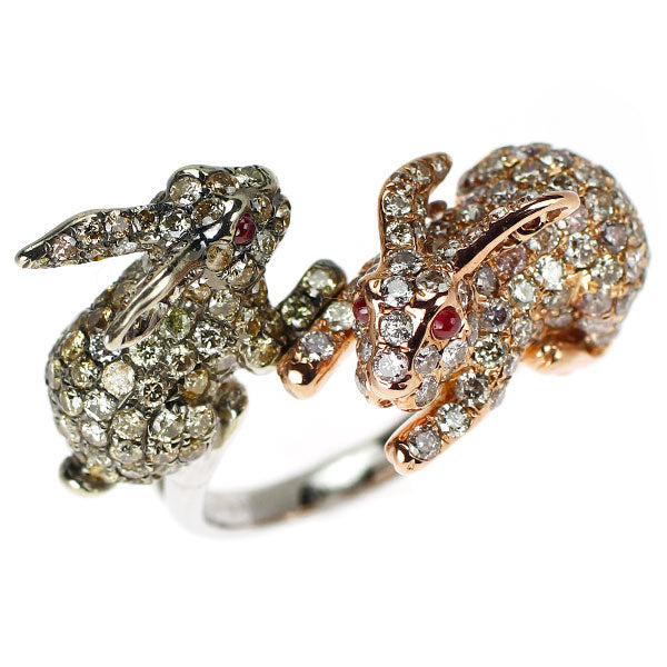 K18WG/PG ダイヤモンド ルビー リング 3.562ct Ｒ0.097ct うさぎ