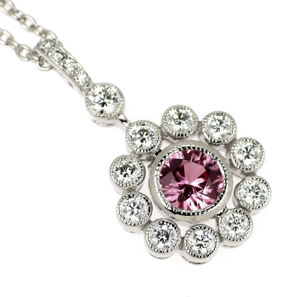 K18WG ピンクサファイア ダイヤモンド ペンダントネックレス 0.64ct D0.35ct
