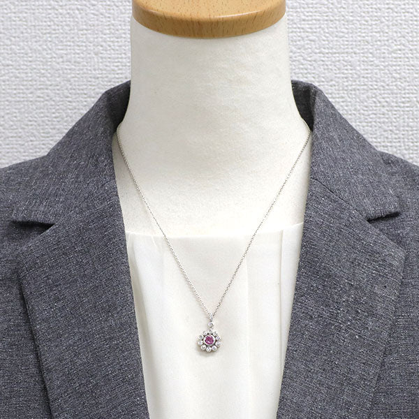 K18WG ピンクサファイア ダイヤモンド ペンダントネックレス 0.64ct D0.35ct