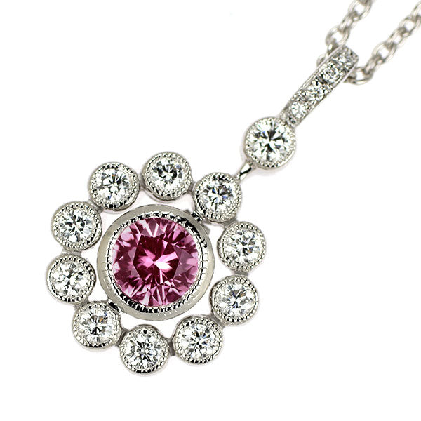 K18WG ピンクサファイア ダイヤモンド ペンダントネックレス 0.64ct D0.35ct
