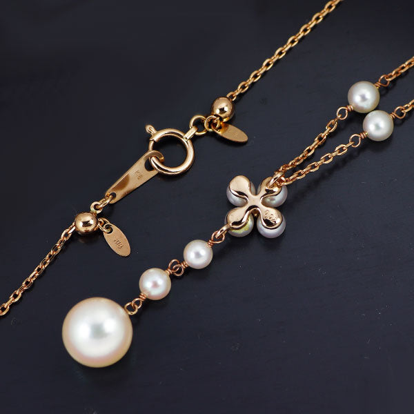 夏樹陽子/ルシオラ K18PG アコヤ真珠 ダイヤモンド ペンダントネックレス 径約3.4-8.3mm D0.02ct