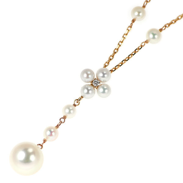 夏樹陽子/ルシオラ K18PG アコヤ真珠 ダイヤモンド ペンダントネックレス 径約3.4-8.3mm D0.02ct