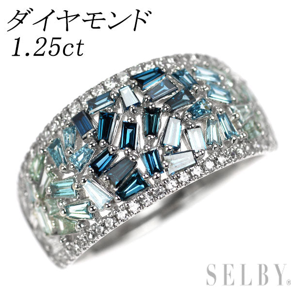 K18WG カラーレス/トリートブルー ダイヤモンド リング 1.25ct