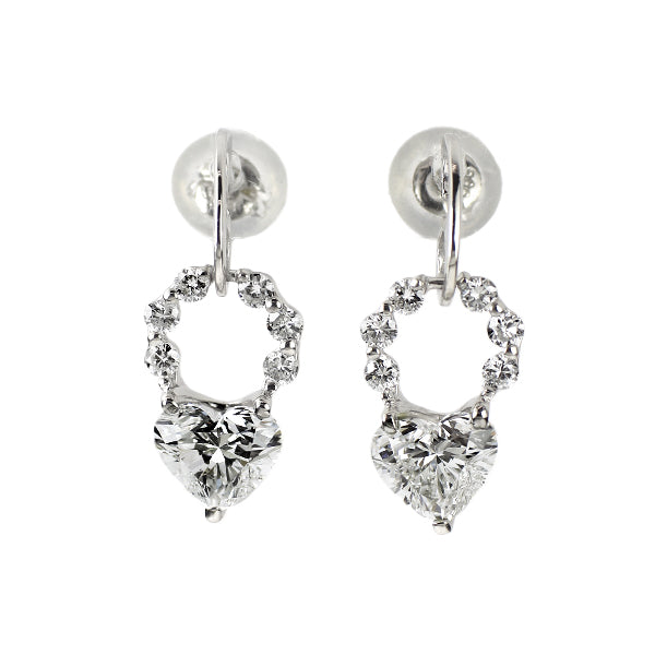 Pt900 ハートシェイプ ダイヤモンド ピアス 1.088ct D0.20ct