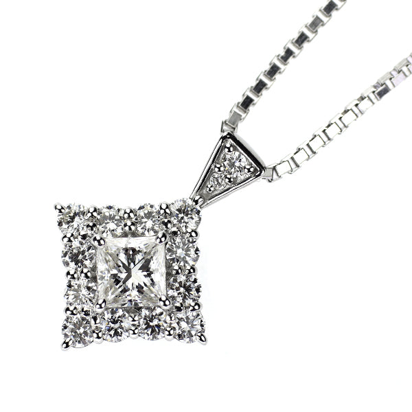 Pt950/Pt850 プリンセスカット ダイヤモンド ペンダントネックレス 0.31ct D IF D0.35ct