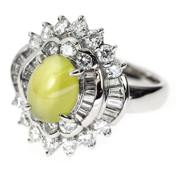 Pt900 クリソベリルキャッツアイ ダイヤモンド リング 2.01ct D1.25ct