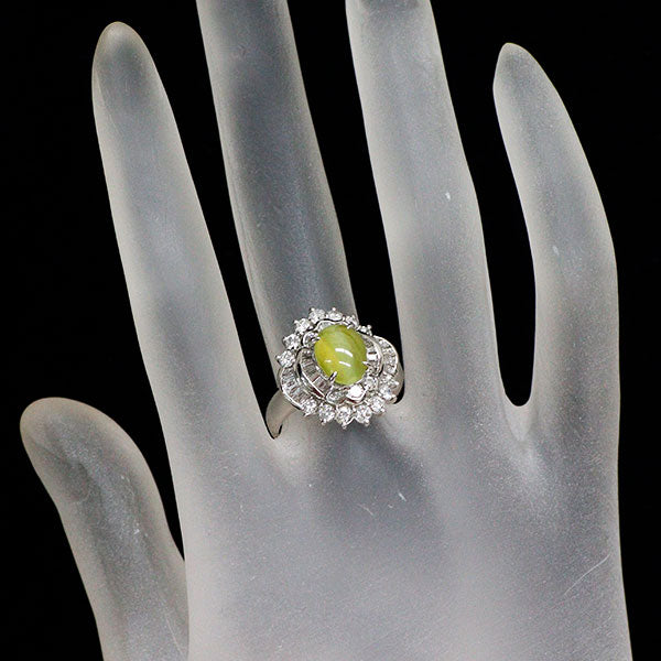 Pt900 クリソベリルキャッツアイ ダイヤモンド リング 2.01ct D1.25ct