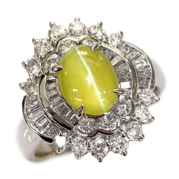 Pt900 クリソベリルキャッツアイ ダイヤモンド リング 2.01ct D1.25ct