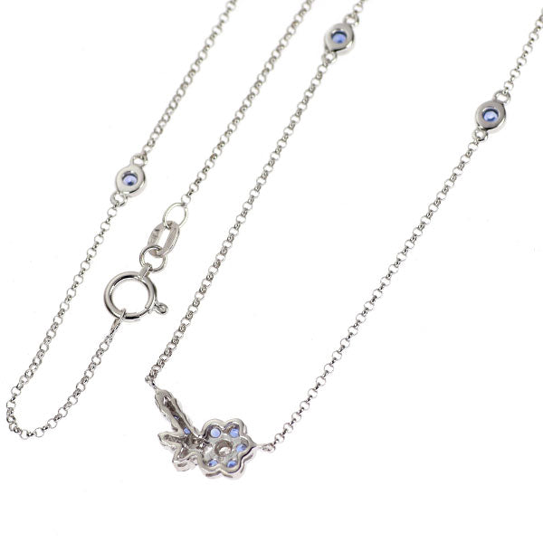 K18WG サファイア ダイヤモンド ペンダントネックレス 0.51ct D0.20ct フラワー