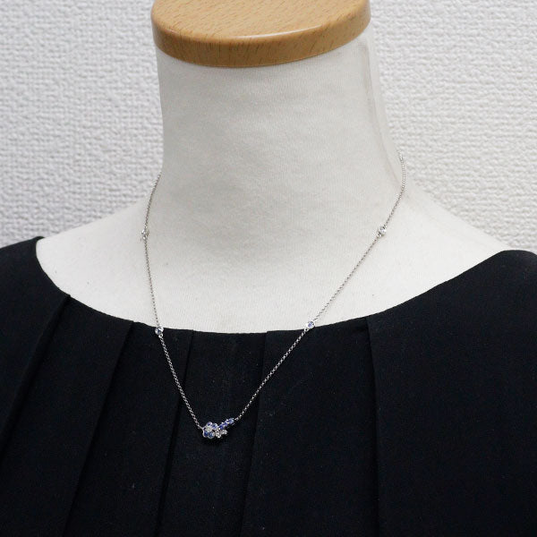 K18WG サファイア ダイヤモンド ペンダントネックレス 0.51ct D0.20ct フラワー