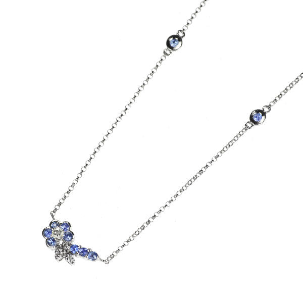 K18WG サファイア ダイヤモンド ペンダントネックレス 0.51ct D0.20ct フラワー