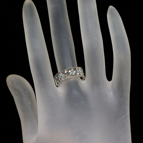 Pt900 パライバトルマリン ダイヤモンド リング 0.04ct D0.26ct フラワー