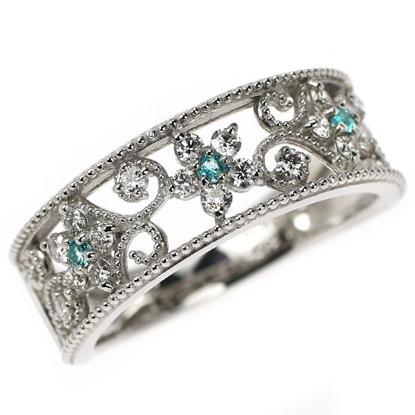 Pt900 パライバトルマリン ダイヤモンド リング 0.04ct D0.26ct フラワー