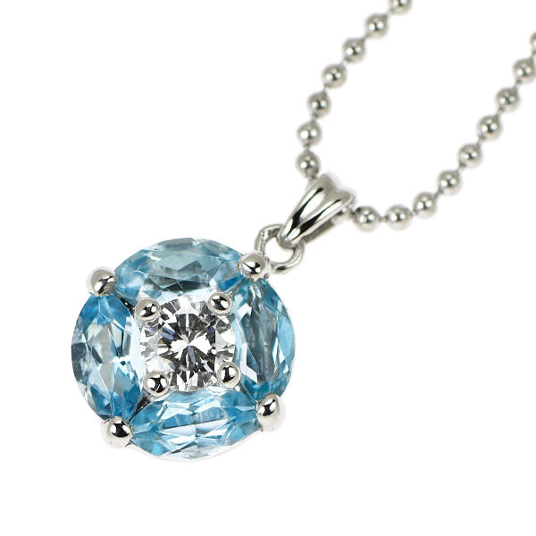 Pt900/Pt850 ダイヤモンド アクアマリン ペンダントネックレス 0.21ct AQ0.81ct