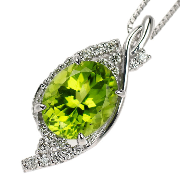 Pt900/ Pt850 ペリドット ダイヤモンド ペンダントネックレス 5.30ct D0.34ct