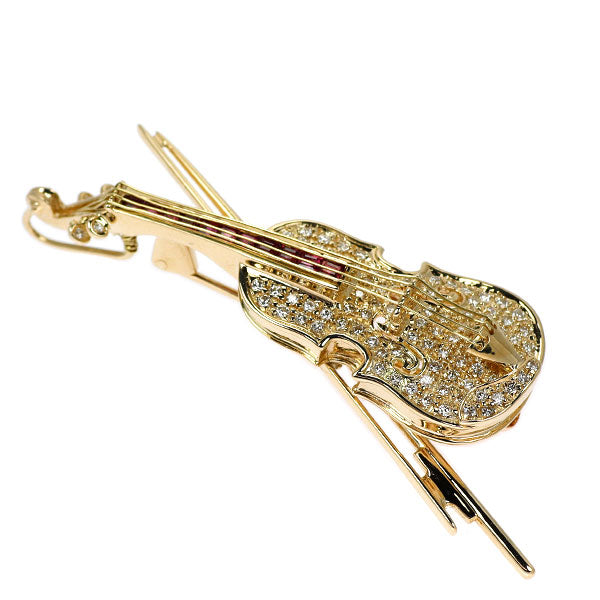 K18YG ダイヤモンド ルビー ブローチ兼ペンダントトップ 0.55ct R0.66ct バイオリン