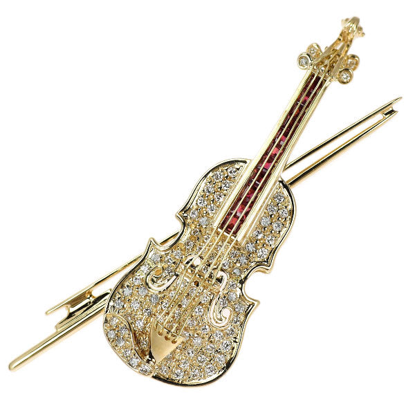 K18YG ダイヤモンド ルビー ブローチ兼ペンダントトップ 0.55ct R0.66ct バイオリン