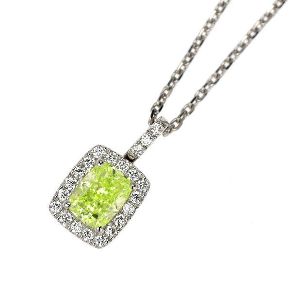 Pt950/ Pt850 天然シャルトリューズグリーンダイヤモンド ペンダントネックレス 0.503ct FIYG SI2 D0.09ct