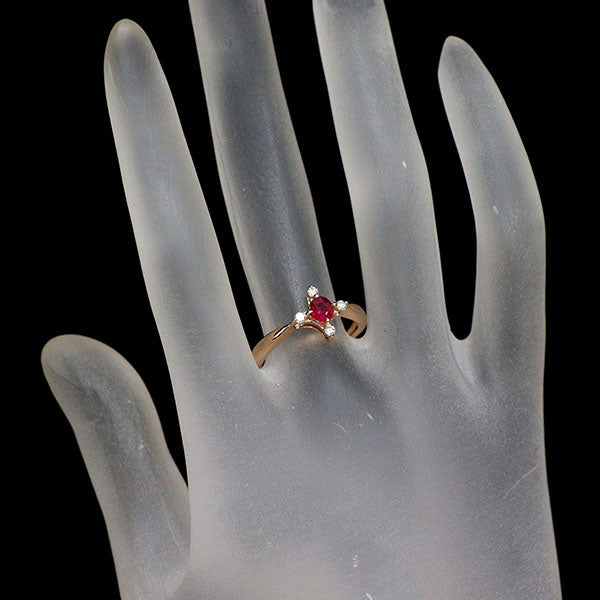 K18PG ミャンマー/ビルマ産 ルビー ダイヤモンド リング 0.31ct D0.09ct