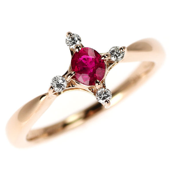 K18PG ミャンマー/ビルマ産 ルビー ダイヤモンド リング 0.31ct D0.09ct