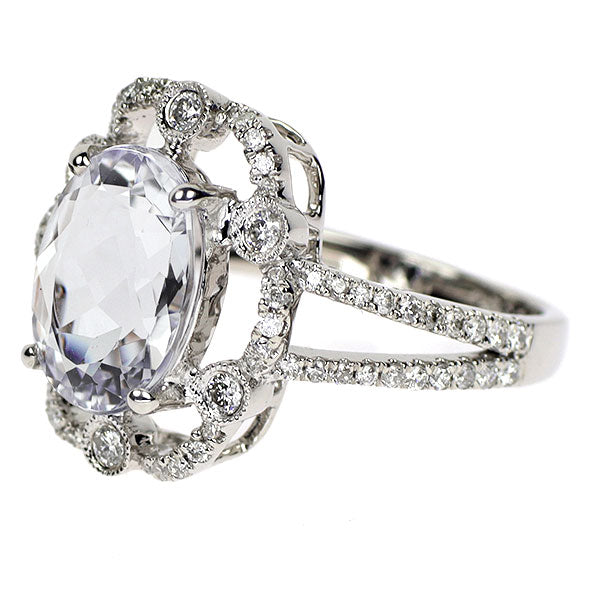 K18WG ブルーベリル ダイヤモンド リング 2.82ct D0.46ct