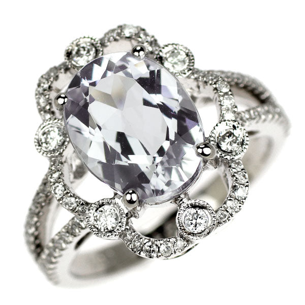 K18WG ブルーベリル ダイヤモンド リング 2.82ct D0.46ct