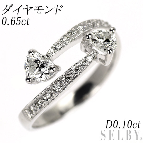 K18WG ハートシェイプ ダイヤモンド リング 0.65ct D0.10ct
