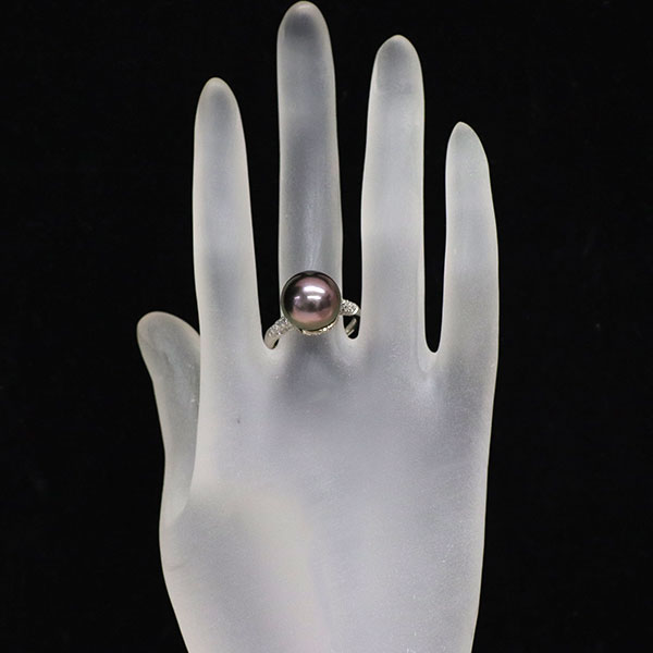 Pt900 黒蝶 真珠/パール ダイヤモンド リング 径約12.6mm D0.30ct