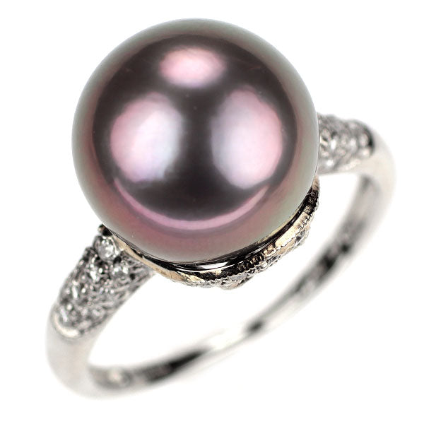 Pt900 黒蝶 真珠/パール ダイヤモンド リング 径約12.6mm D0.30ct