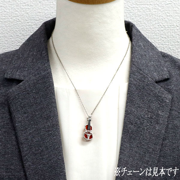 K18WG カーネリアン ダイヤモンド ブローチ兼ペンダントトップ 4.35ct D0.08ct バイオリン