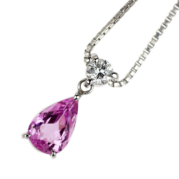 Pt850 ピンクインペリアル トパーズ ダイヤモンド ペンダントネックレス 1.14ct D0.167ct
