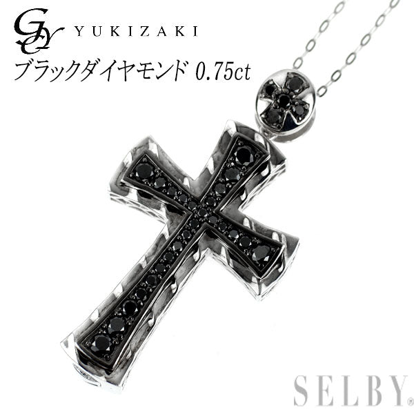 ゆきざき K18WG/ Pt850 ブラック ダイヤモンド ペンダントネックレス 0.75ct YOBIKO クロス