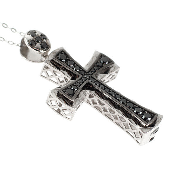 ゆきざき K18WG/ Pt850 ブラック ダイヤモンド ペンダントネックレス 0.75ct YOBIKO クロス