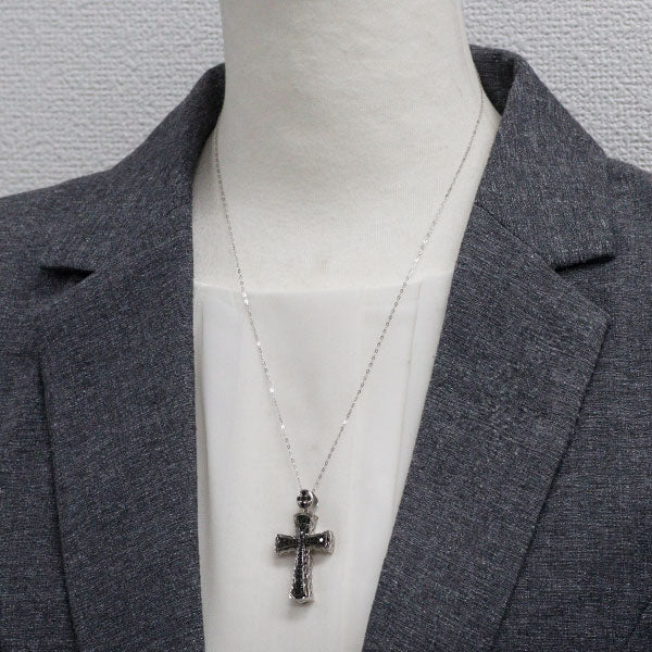 ゆきざき K18WG/ Pt850 ブラック ダイヤモンド ペンダントネックレス 0.75ct YOBIKO クロス