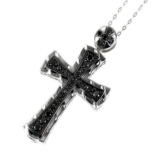 ゆきざき K18WG/ Pt850 ブラック ダイヤモンド ペンダントネックレス 0.75ct YOBIKO クロス