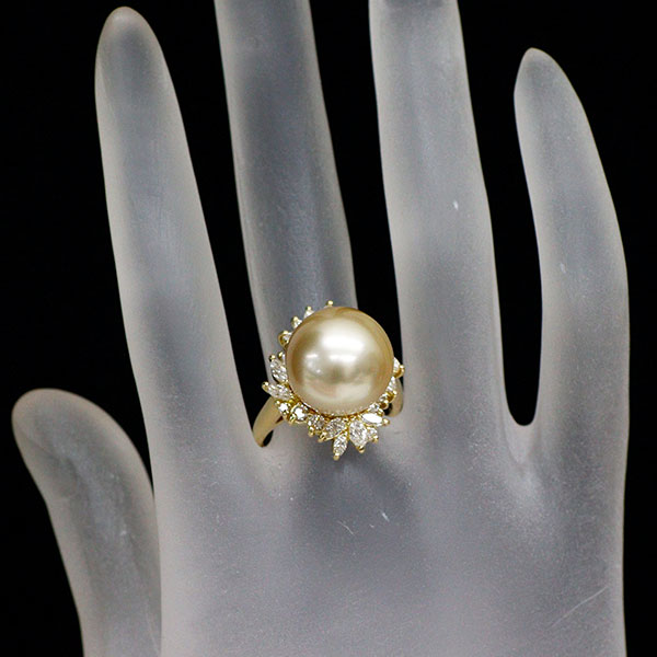 K18YG ゴールデンパール  ダイヤモンド リング 径約14.0mm D1.10ct