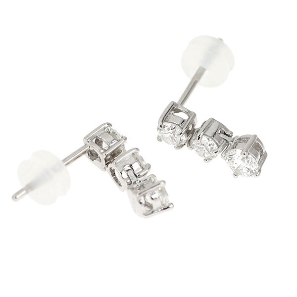 K14WG ダイヤモンド ピアス 1.00ct スリーストーン