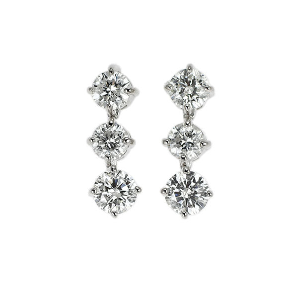 K14WG ダイヤモンド ピアス 1.00ct スリーストーン
