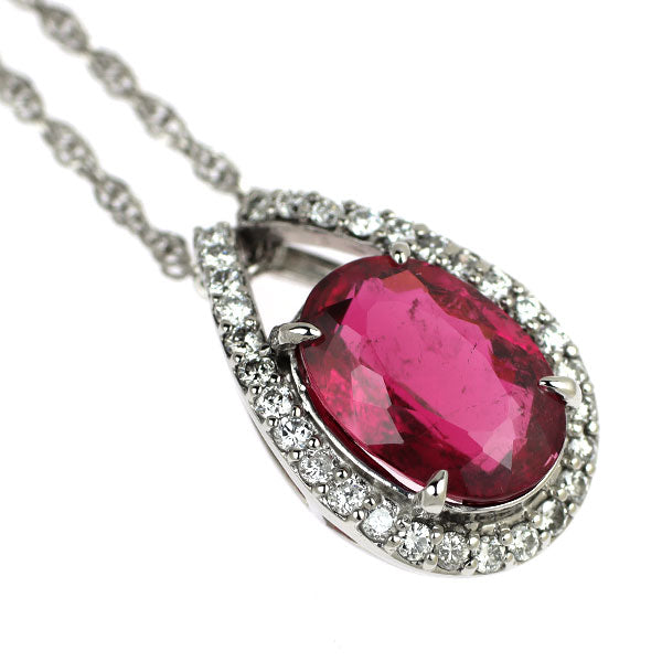 Pt900/ Pt850 ルベライト ダイヤモンド ペンダントネックレス 3.99ct D0.45ct