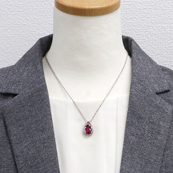 Pt900/ Pt850 ルベライト ダイヤモンド ペンダントネックレス 3.99ct D0.45ct