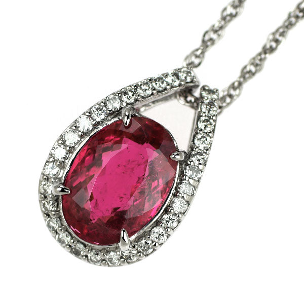 Pt900/ Pt850 ルベライト ダイヤモンド ペンダントネックレス 3.99ct D0.45ct
