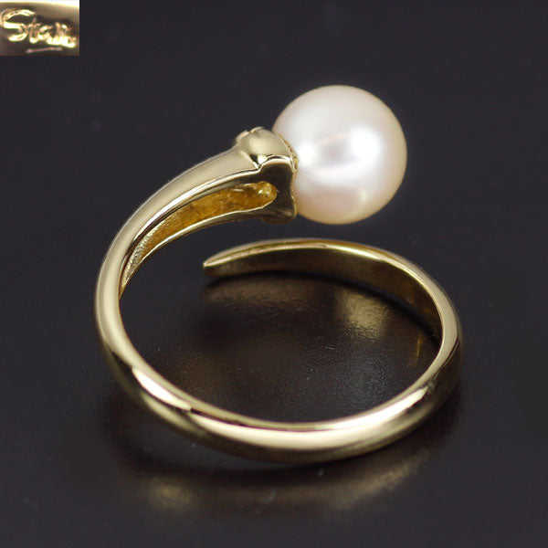 スタージュエリー K18YG アコヤ 真珠 ダイヤモンド リング 径約7.2mm D0.02ct