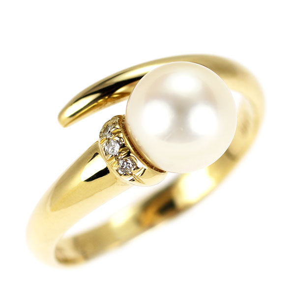 スタージュエリー K18YG アコヤ 真珠 ダイヤモンド リング 径約7.2mm D0.02ct