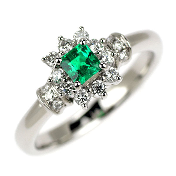 Pt900 エメラルド ダイヤモンド リング 0.25ct D0.25ct