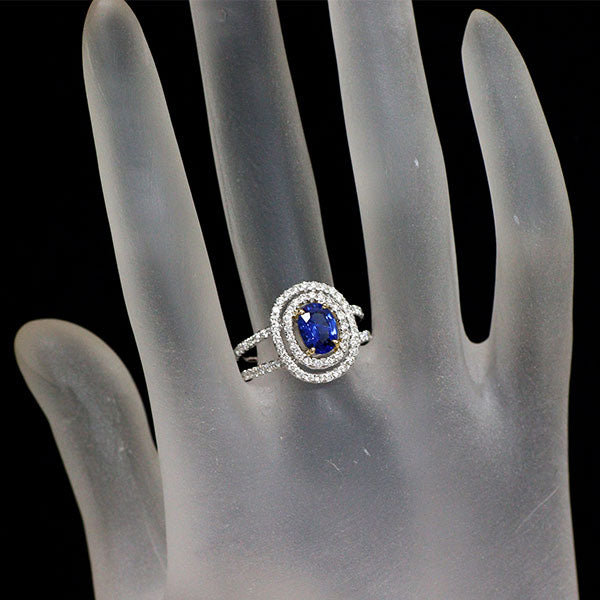 K18WG/YG 通常加熱サファイア ダイヤモンド リング 1.14ct D0.72ct