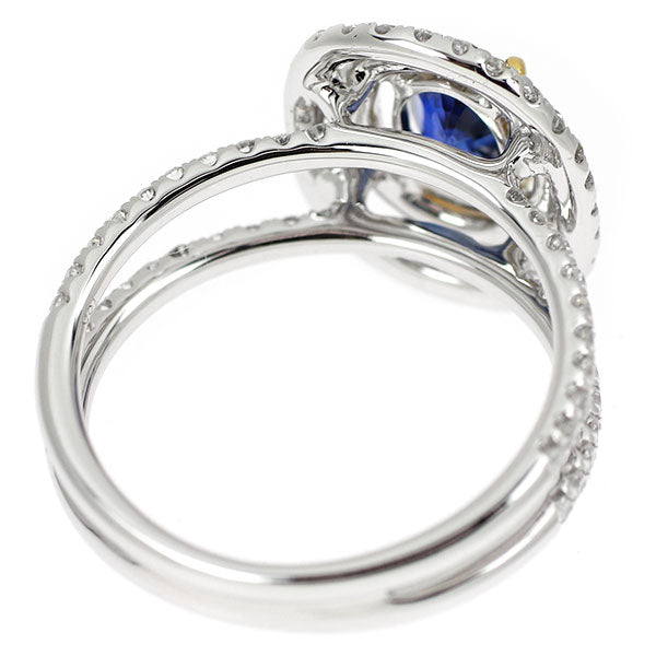 K18WG/YG 通常加熱サファイア ダイヤモンド リング 1.14ct D0.72ct