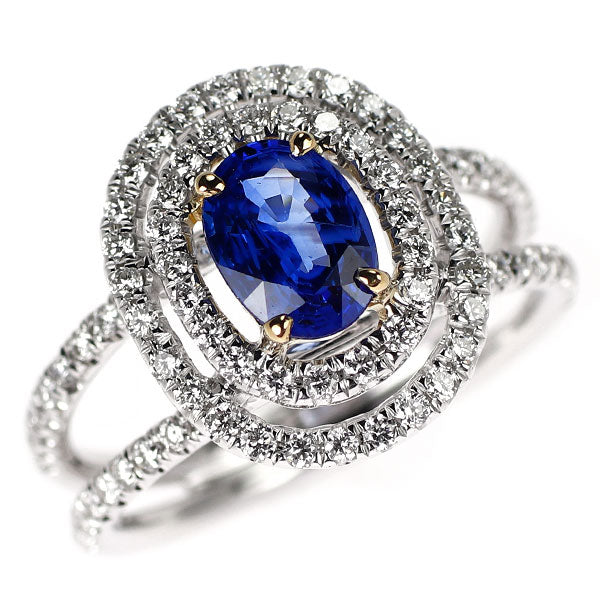 K18WG/YG 通常加熱サファイア ダイヤモンド リング 1.14ct D0.72ct
