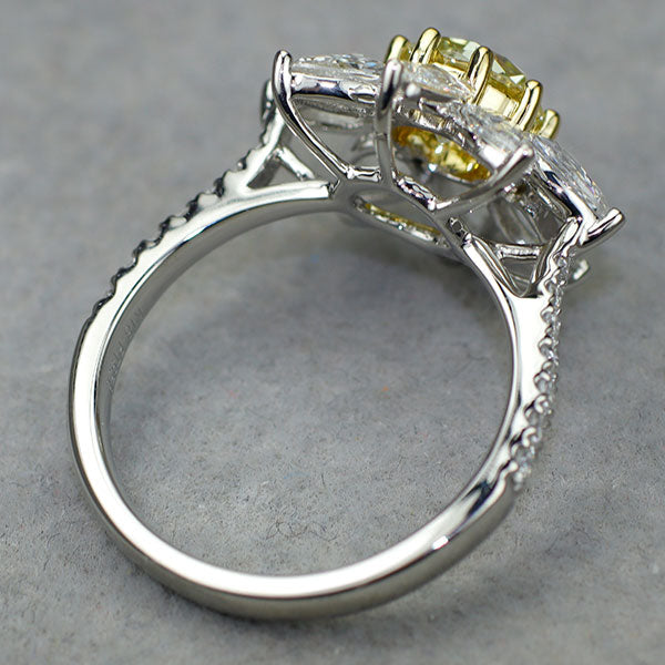Pt950/ K18YG 大粒イエローダイヤモンド ローズカット/メレダイヤモンド リング 1.018ct FLY I1 D1.42ct