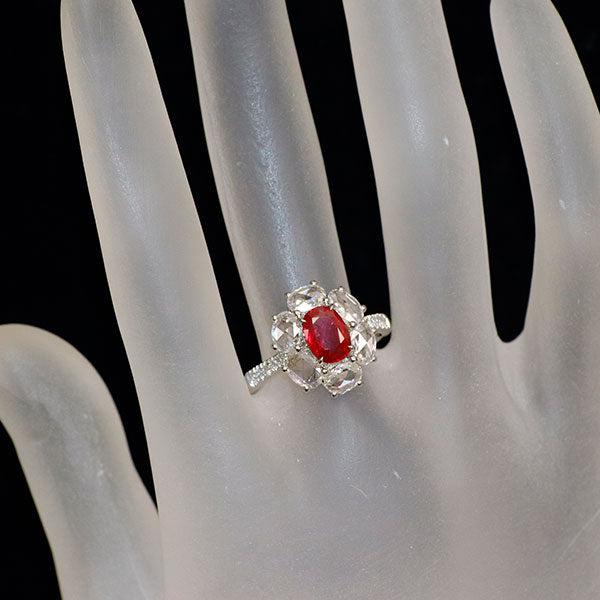 Pt950 ルビー ローズカットダイヤモンド リング 1.115ct D1.01ct