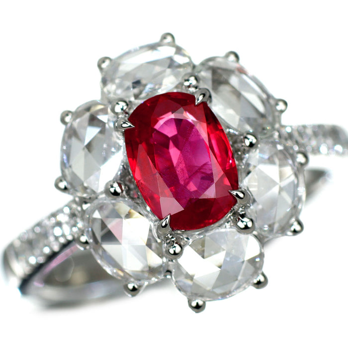 Pt950 ルビー ローズカットダイヤモンド リング 1.115ct D1.01ct